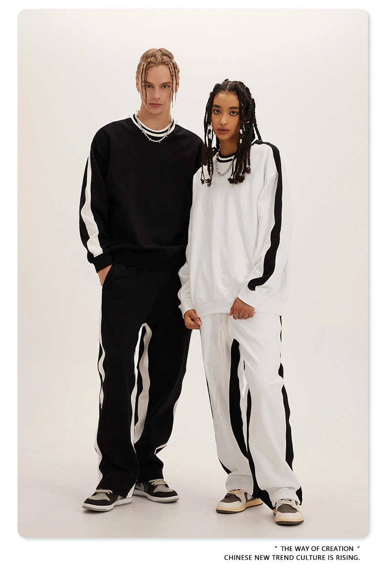 Crewneck Contrast Color Men&prime; S Blank Shirt Loose Casual Couple Sportswear Sweatshirt Sweatpants Set